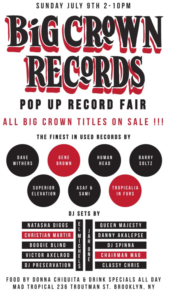 BIG CROWN RECORD POP UP RECORD FAIR Pt 2 IN BROOKLYN THIS SUNDAY – Big ...