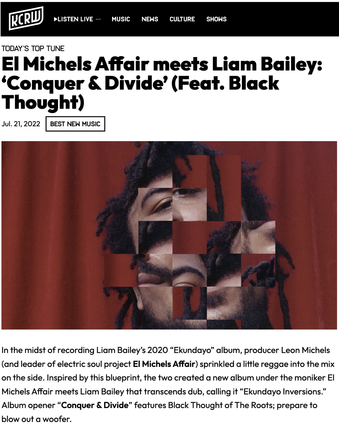 KCRW Today's Top Tune: El Michels Affair meets Liam Bailey